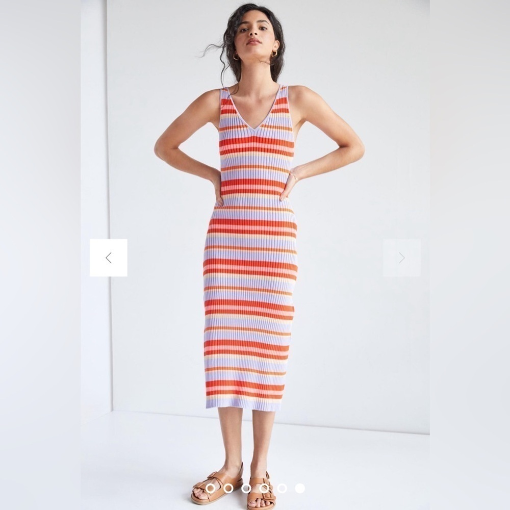 Seafolly sundancer ribbed Knit Cover-Up Maxi Dress sleeveless striped size S